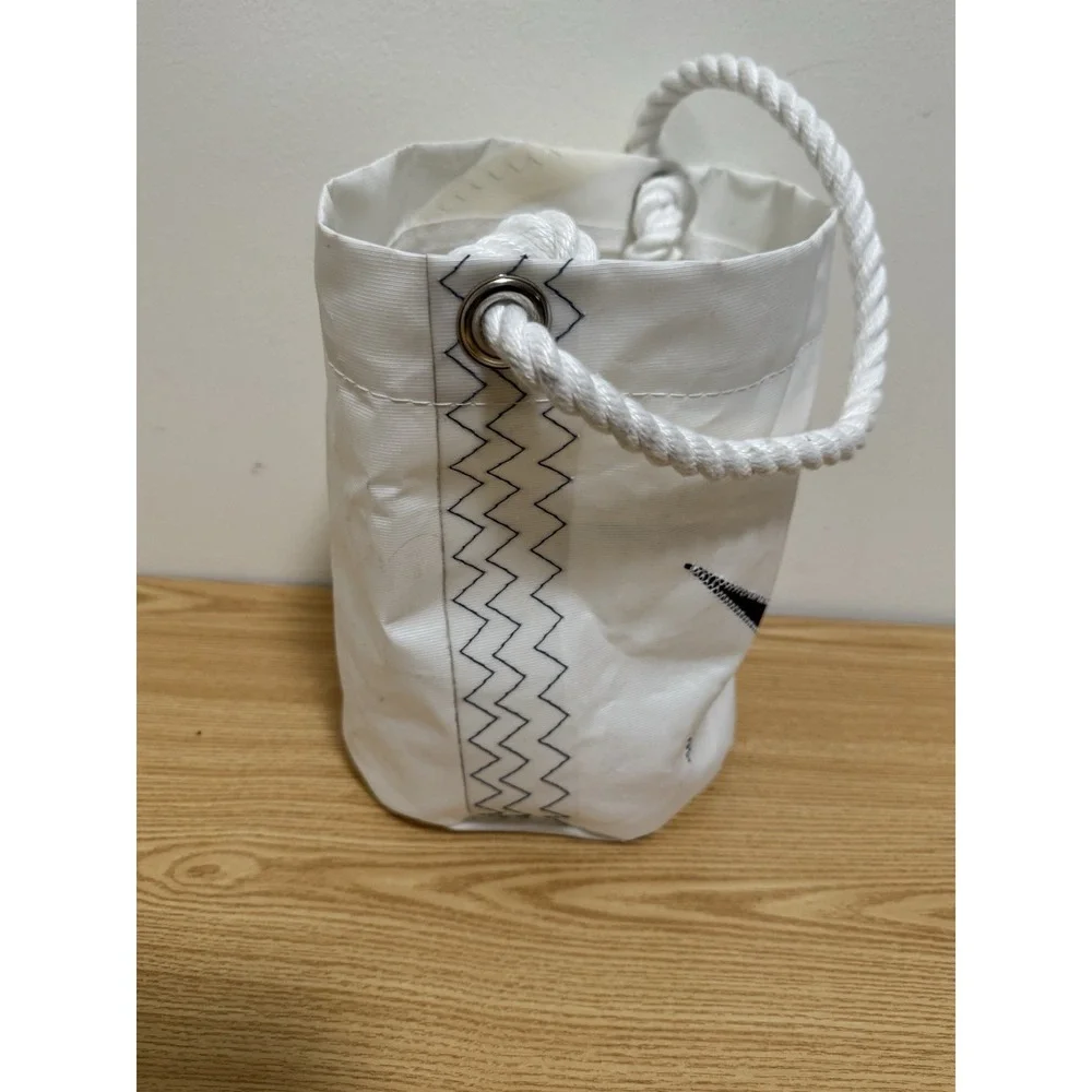 Sea Bags of Maine White Star Bucket Bag Recycled Sail Cloth Handcrafted in USA